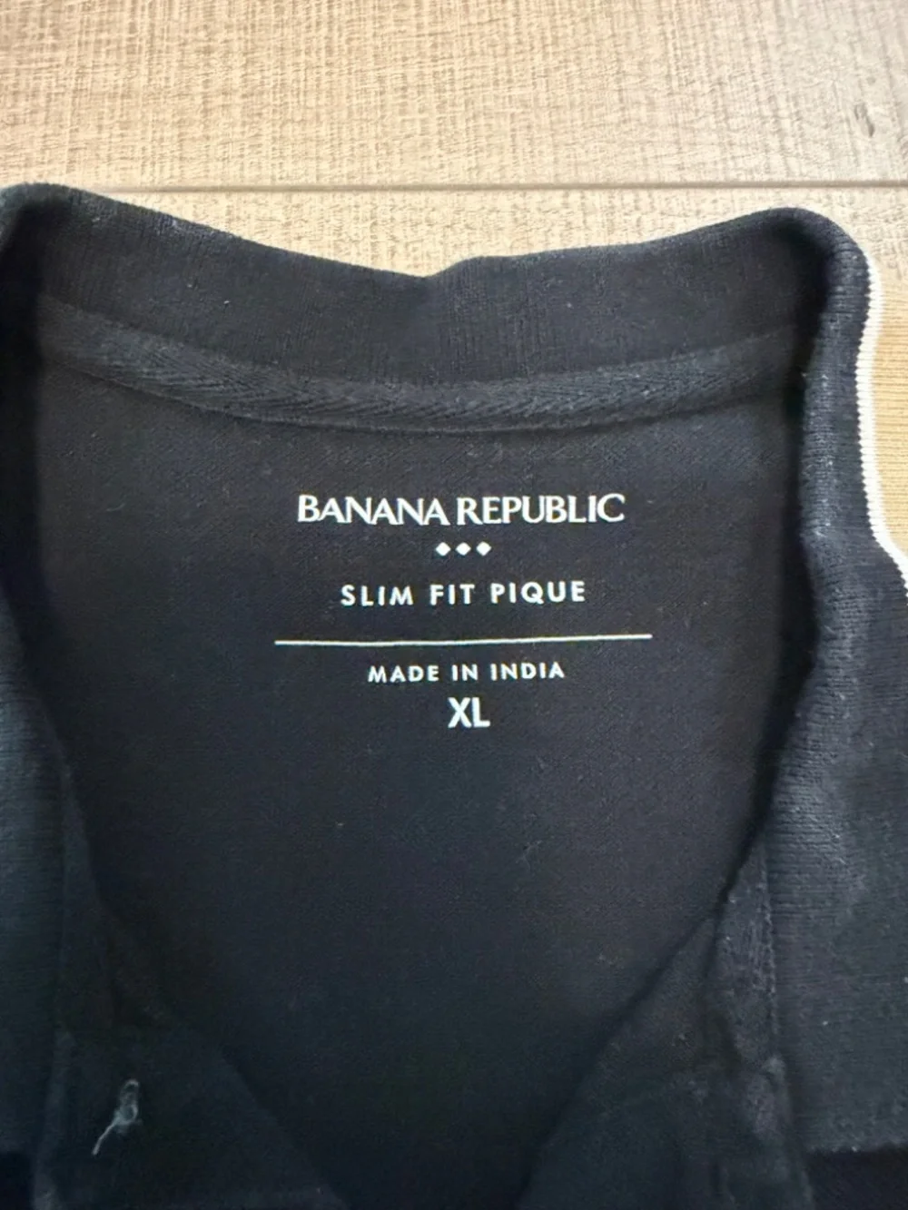 Banana Republic Slim Fit Pique Black Polo Shirt Striped Collar Trim Men's XL